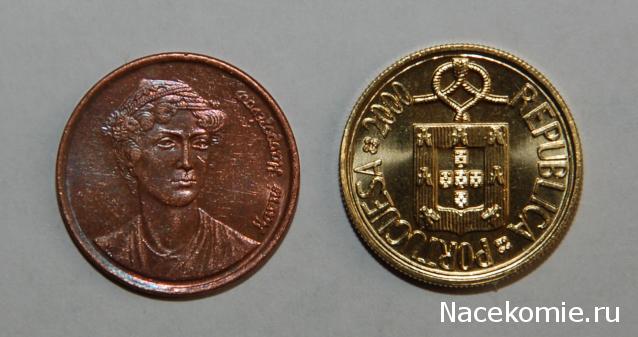 Монеты и банкноты №62  2 драхмы (Греция), 5 эскудо (Португалия)
