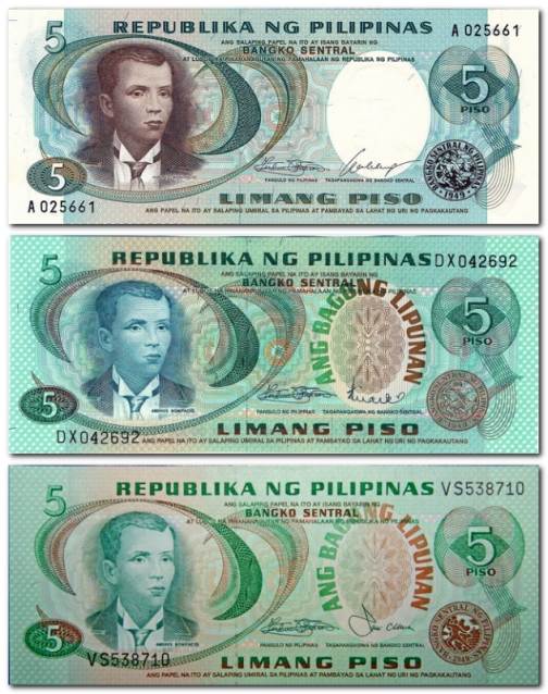 Монеты и банкноты №75  5 песо (Филиппины), 1 цент (Зимбабве)