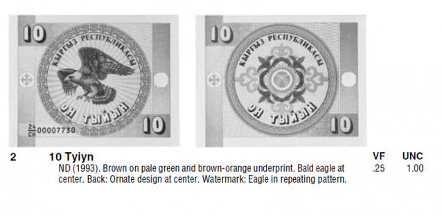 Монеты и купюры мира №32 10 тыйынов (Киргизия)