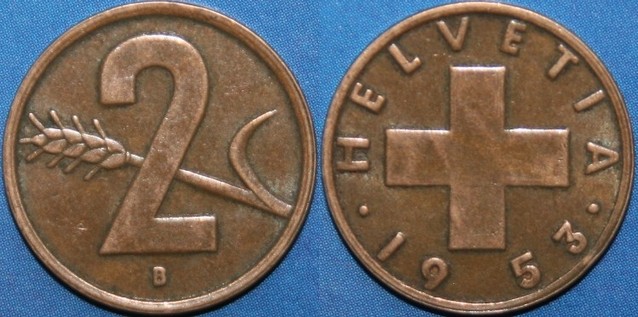 Монеты и банкноты №80 2 раппа (Швейцария), 1 боливар (Венесуэла)