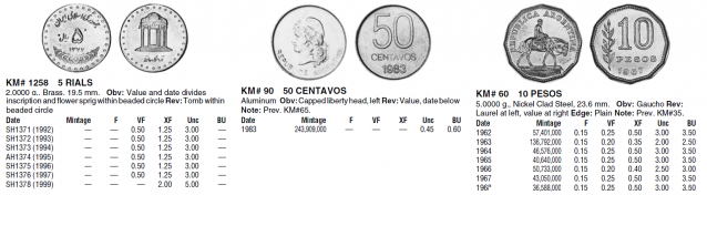 Монеты и банкноты №84 10 песо/ 50 сентаво (Аргентина), 5 риалов (Иран)