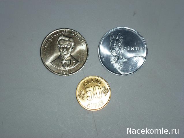 Монеты и купюры мира №56 - 20 сантимов (Гаити), 1 сентим (Андорра), 50 эйриров (Исландия)
