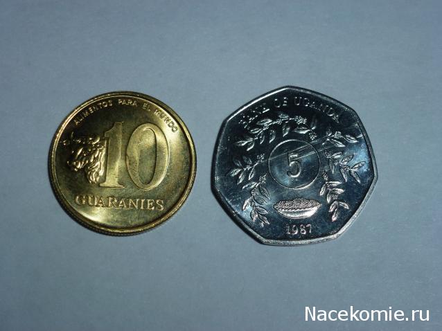 Монеты и банкноты №119 5 шиллингов (Уганда), 10 гварани (Парагвай)
