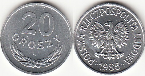 Монеты и банкноты №125 20 грошей (Польша), 1 шиллинг (Уганда)