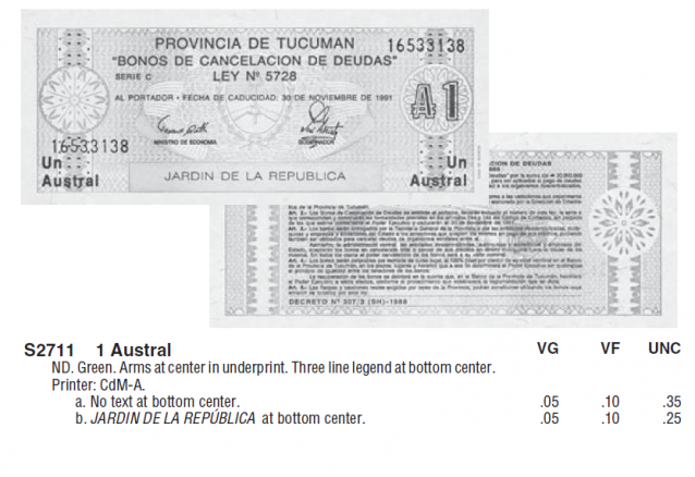 Монеты и банкноты №148 1 аустраль (Аргентина, провинция Тукуман), 1 гварани (Парагвай)