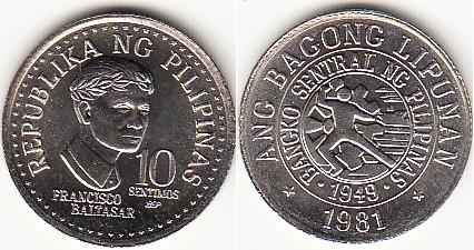 Монеты и банкноты №165 10 стотинок (Болгария), 10 сентимо (Филиппины)