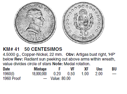 Монеты и банкноты №204 5 динаров (Ирак), 50 сентесимо (Уругвай)