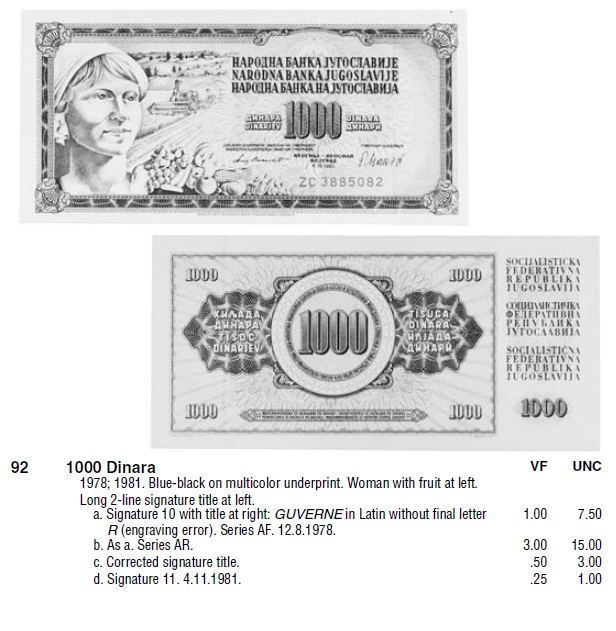 Монеты и купюры мира №248 1000 динаров (Югославия)