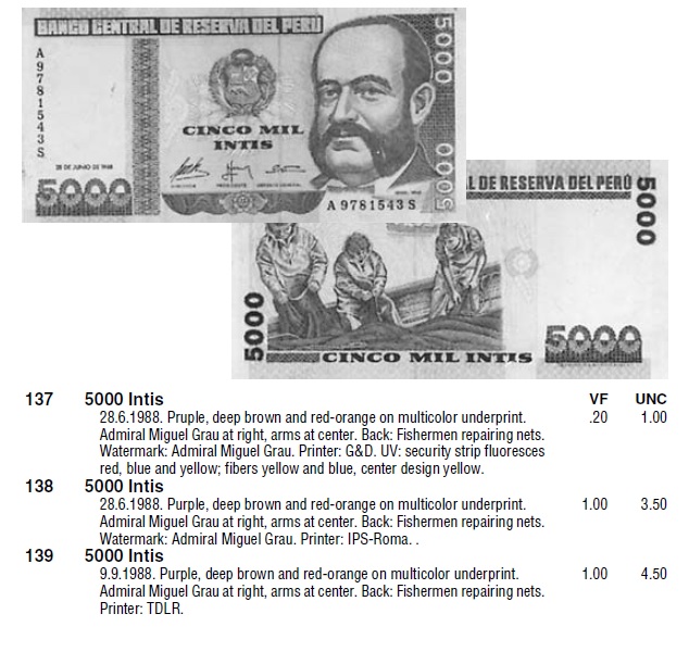 Монеты и купюры мира №163 5000 инти (Перу)