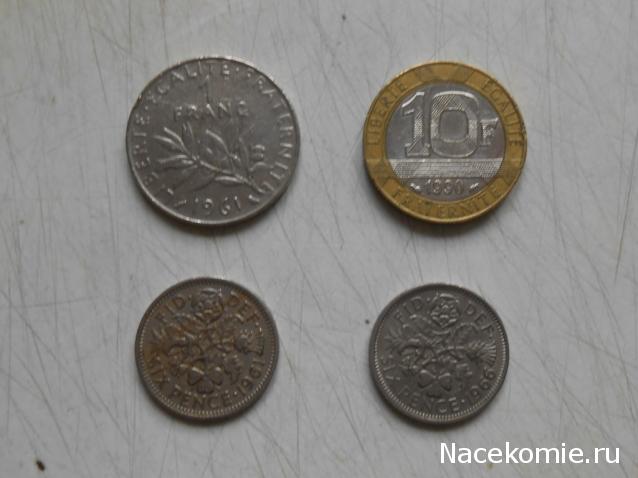 Монеты и банкноты №88 6 пенсов (Великобритания), 1 франк/ 10 франков (Франция)
