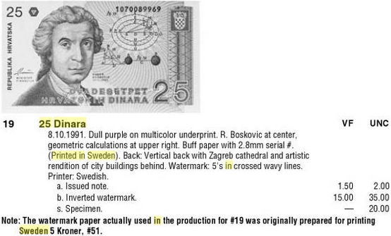 Монеты и купюры мира №184 25 динаров (Хорватия)