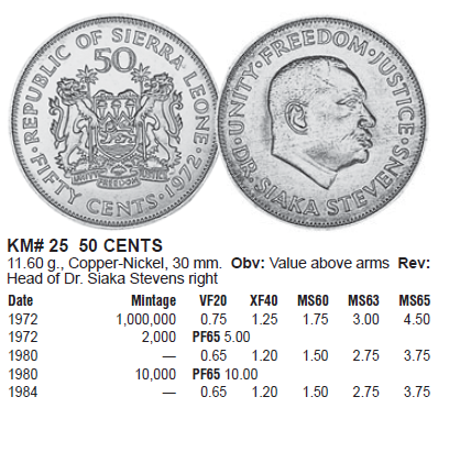 Монеты и банкноты №241 50 центов (Сьерра-Леоне)