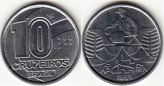 Монеты и банкноты №249 10 крузейро (Бразилия), 10 пара (Югославия)