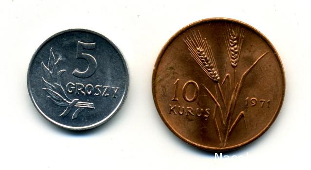 Монеты и банкноты №263 10 курушей (Турция), 5 грошей (Польша)