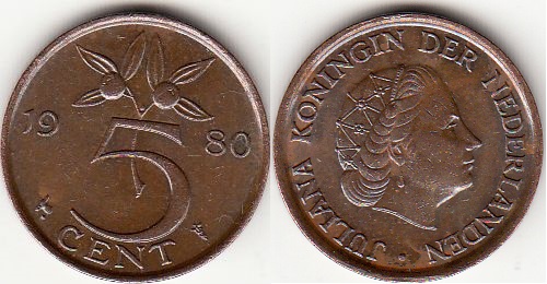Монеты и банкноты №267 10 геллеров (ЧСФР), 5 центов (Нидерланды)