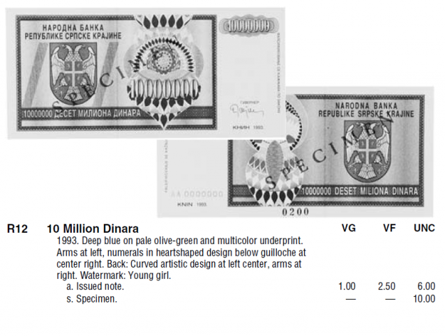 Монеты и купюры мира №227 10 000 000 динаров (Сербская Краина)