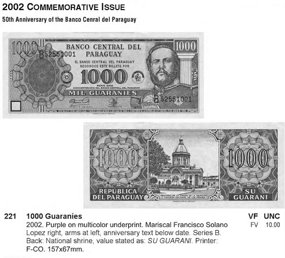 Монеты и банкноты №292 1000 гварани (Парагвай), 1 сентаво (Мексика)