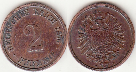 Монеты и банкноты №334 2 пфеннига (Германская империя), 1 крона (Исландия)