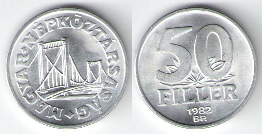 Монеты и банкноты №367 50 филлеров (Венгрия), 5 миллей (Кипр)