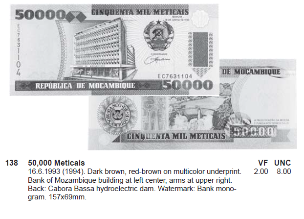 Деньги Мира №8 - Банкнота 50 000 метикалов (Мозамбик) + монета 1 цент (Белиз)