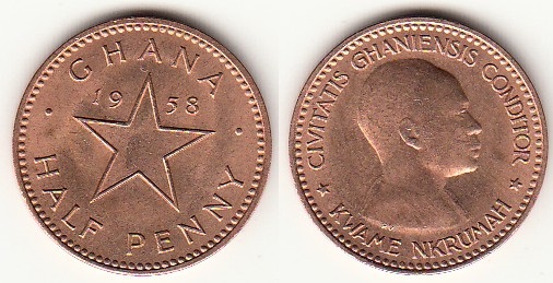 Монеты и банкноты №382 1/2 пенни (Гана), 1 динар (Югославия)