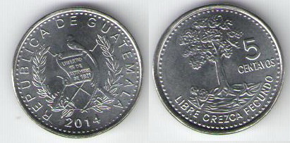 Деньги Мира №5 - Банкнота 1 доллар (Тринидад и Тобаго) + монета 5 сентаво (Гватемала)