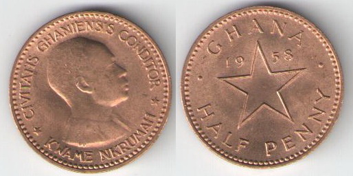 Монеты и банкноты №382 1/2 пенни (Гана), 1 динар (Югославия)