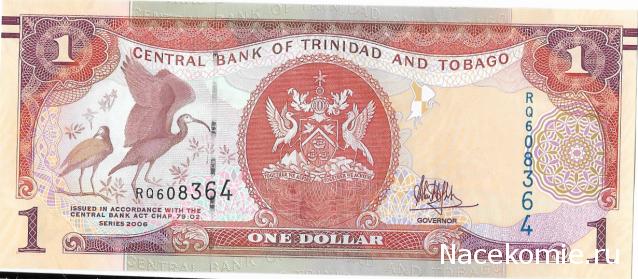 Деньги Мира №5 - Банкнота 1 доллар (Тринидад и Тобаго) + монета 5 сентаво (Гватемала)