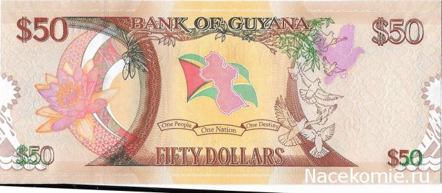 Деньги Мира №6 - Банкнота 50 долларов (Гайана) + монета 1 цент (Багамские Острова)