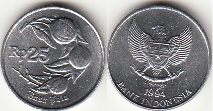 Монеты и банкноты №393 25 рупий (Индонезия), 10 лир (Сан-Марино)