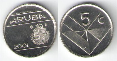 Деньги Мира №16 - Банкнота 2 боливара (Венесуэла) +  монета 5 центов (Аруба)