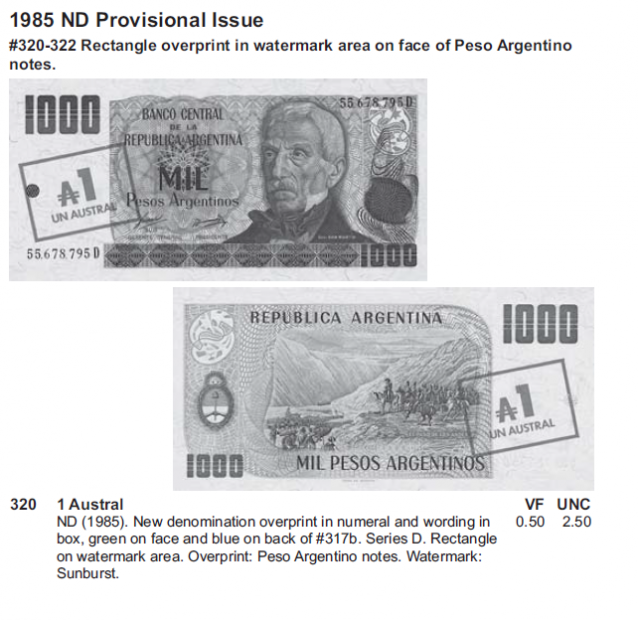 Монеты и банкноты №411 1 аустраль (Аргентина), 1 цент (Австралия)