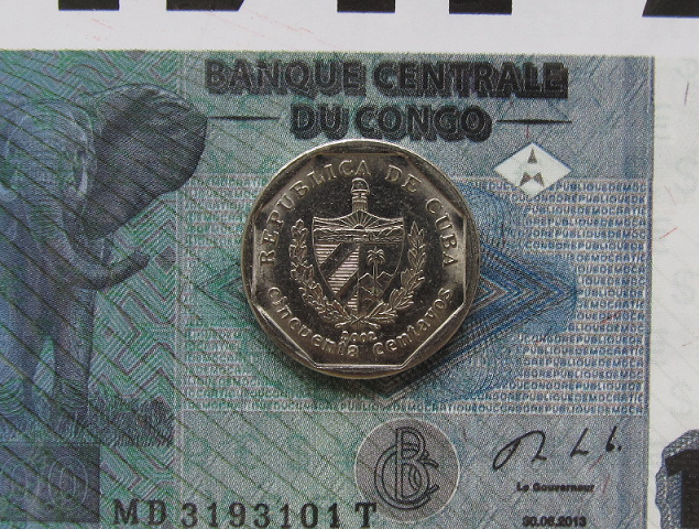 Деньги Мира №49 - Банкнота 100 франков (Конго) + монета 10 сентаво (Мексика)