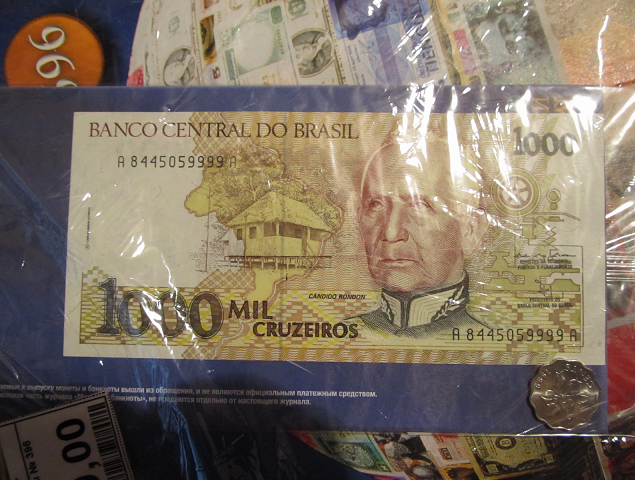 Монеты и банкноты №396 1000 крузейро (Бразилия), 5 центов (Свазиленд)