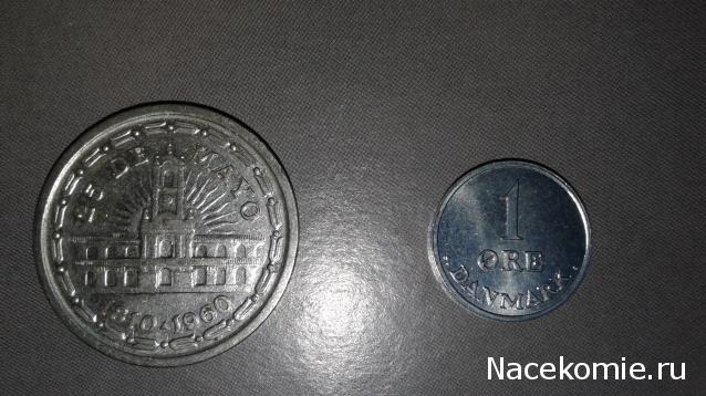 Монеты и Банкноты №444 - 1 песо (Аргентина), 1 эре (Дания)