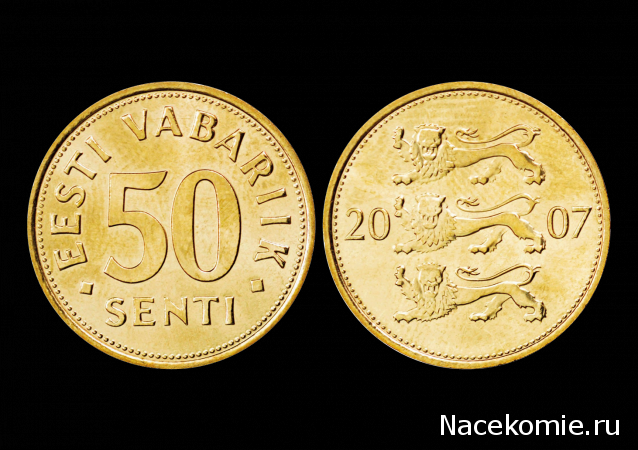 Монеты и Банкноты №448 - 50 сенти (Эстония), 50 стотинок (Болгария)