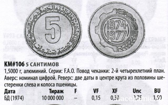 Монеты и Банкноты №466 - 5 сантимов (Алжир), 1 вату (Вануату)