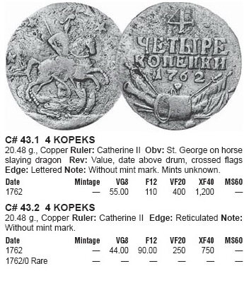 Монеты Российской Империи №29 - 4 копейки 1762 года. Эпоха Петра III