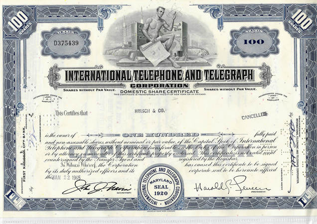 Монеты и Банкноты №469 - Трастовый сертификат ITT Corporation (США)