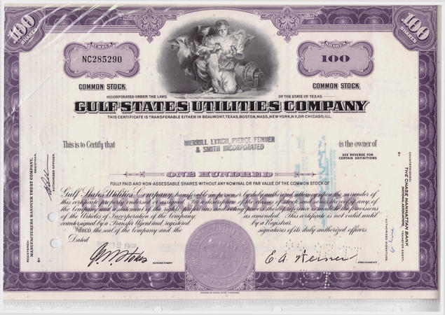 Монеты и Банкноты №465 - Трастовый сертификат Gulf States Utilities (США)