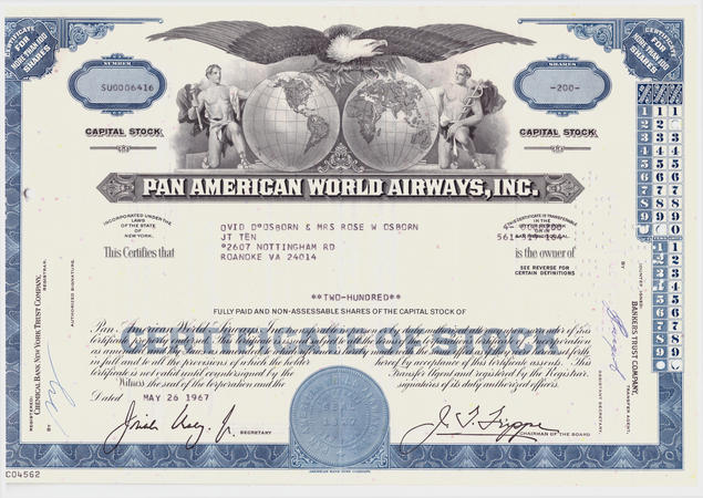 Монеты и Банкноты №473 - Трастовый сертификат Pan American Airways (США)