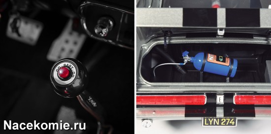 Рычаг коробки передач с надписью "Go Baby Go!" и баллон НИТРО в багажнике